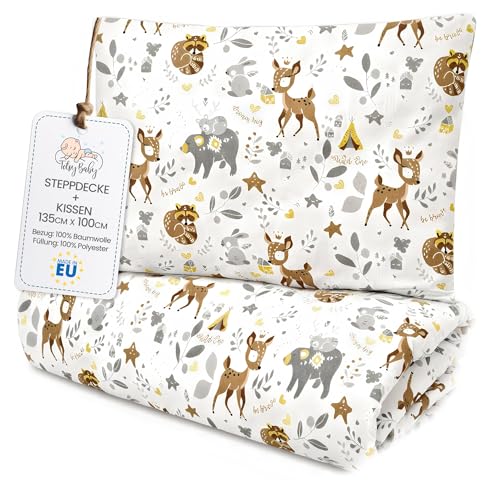 Kinder Bettdecke ohne Bezug 100x135 cm - Baumwolle Baby Decke und Kissen Set Kinderdecke 100 x 135 und Kopfkissen 60 x 40 - Bettdecken Kinderbettdecke Oeko-Tex Hirsch Kinder Bettdecke ohne Bezug 100x135 cm - Baumwolle Baby Decke und Kissen Set Kinderdecke 100 x 135 und Kopfkissen 60 x 40 - Bettdecken Kinderbettdecke Oeko-Tex Hirsch von Totsy Baby