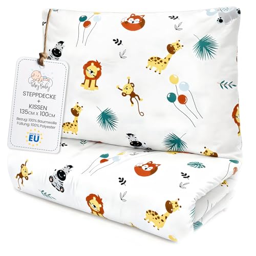 Kinder Bettdecke ohne Bezug 100x135 cm - Baumwolle Baby Decke und Kissen Set Kinderdecke 100 x 135 und Kopfkissen 60 x 40 - Bettdecken Kinderbettdecke Oeko-Tex Safari von Totsy Baby