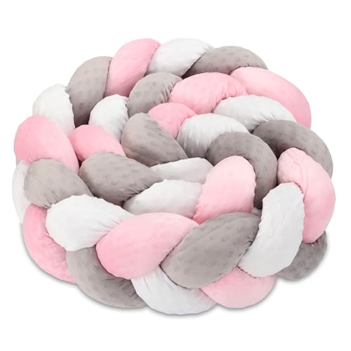 Totsy Baby Kuschelkissen Kinder Kissen Deko 150 cm- flauschig Dekokissen Kinderzimmer Kinderkissen Zierkissen geflochten Minky Grau Weiß Rosa von Totsy Baby