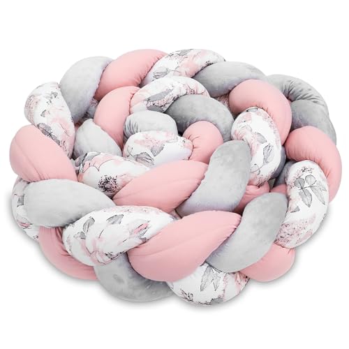 Totsy Baby Kuschelkissen Kinder Kissen Deko 200 cm - flauschig Dekokissen Kinderzimmer Kinderkissen Zierkissen geflochten Baumwolle Minky Wilde Rose Grau von Totsy Baby