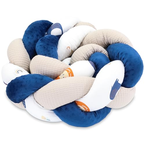 Totsy Baby Kuschelkissen Kinder Kissen Deko 300 cm - flauschig Dekokissen Kinderzimmer Kinderkissen Zierkissen geflochten Baumwolle Minky Regenbogen Marineblau von Totsy Baby