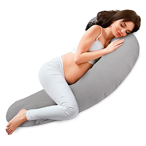 Totsy Baby Seitenschläferkissen 190 cm Komfortkissen Baumwolle - Schlafkissen mit Bezug Seitenschläfer Kissen Body Pillow Seitenschlafkissen mit Reißverschluss Pünktchen auf Grau B von Totsy Baby