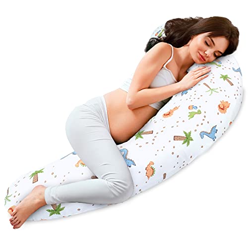 Totsy Baby Seitenschläferkissen 190 cm Komfortkissen Baumwolle - Schlafkissen mit Bezug Seitenschläfer Kissen Body Pillow mit Reißverschluss Dinosaurier von Totsy Baby