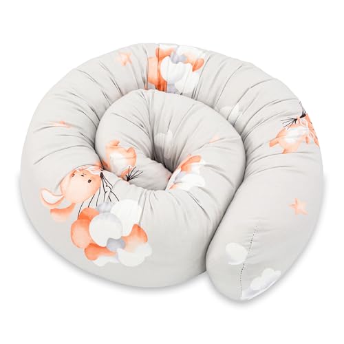 Totsy Baby Seitenschläferkissen Bettschlange Body Pillow 300 cm Baumwolle - Kopfkissen lang Bettrolle Schlafkissen Nackenrolle Kissen Oeko-Tex Kaninchen von Totsy Baby