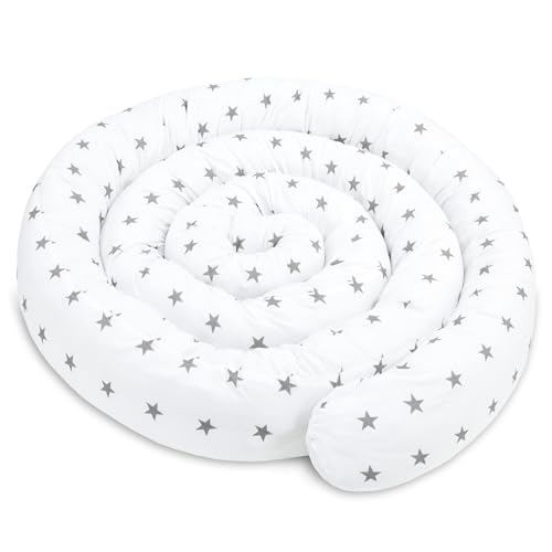 Totsy Baby Seitenschläferkissen Bettschlange Body Pillow 300 cm Baumwolle - Kopfkissen lang Bettrolle Schlafkissen Nackenrolle Kissen Oeko-Tex Weiß mit Grau Sternen von Totsy Baby