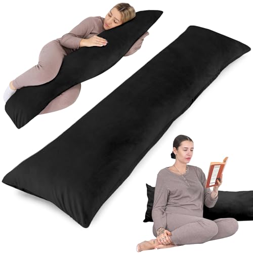 Totsy Baby Seitenschläferkissen mit Bezug Velvet 40 x 145 cm - Komfortkissen Schlafkissen Seitenschläfer Body Pillow Seitenschlafkissen Black von Totsy Baby