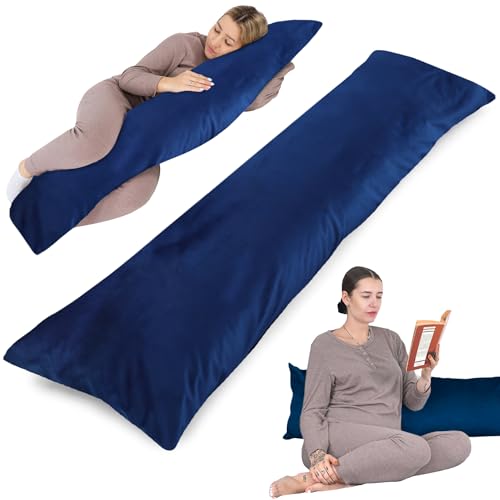 Totsy Baby Seitenschläferkissen mit Bezug Velvet 40 x 145 cm - Komfortkissen Schlafkissen Seitenschläfer Body Pillow Seitenschlafkissen Blau von Totsy Baby