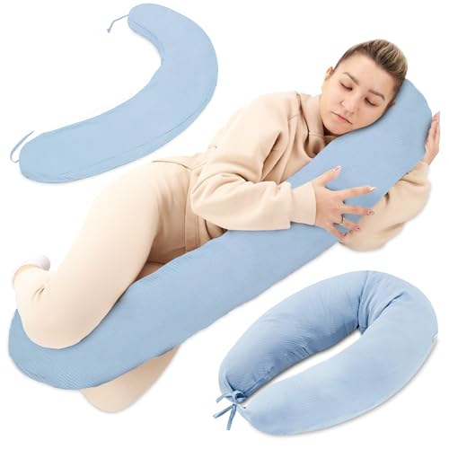 Totsy Baby Stillkissen XXL Schwangerschaftskissen 190 cm - Pregnancy Pillow Body Pillow Seitenschläferkissen Schlafkissen Lagerungskissen Kissen mit Bezug aus Musselin Oeko-Tex von Totsy Baby
