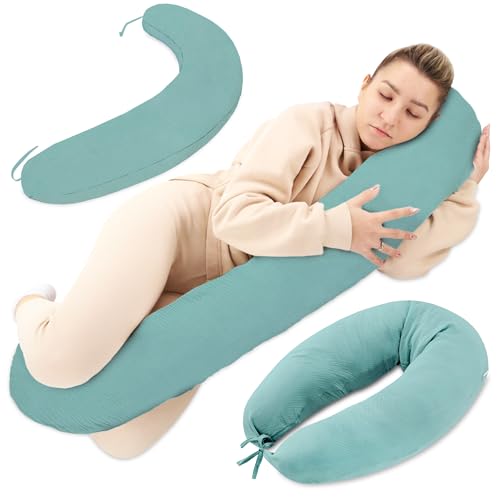 Totsy Baby Stillkissen XXL Schwangerschaftskissen 190 cm - Pregnancy Pillow Body Pillow Seitenschläferkissen Schlafkissen Lagerungskissen Kissen mit Bezug aus Musselin Oeko-Tex von Totsy Baby