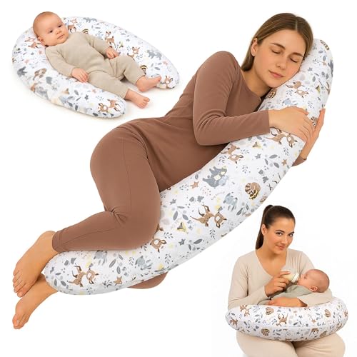 Totsy Baby Stillkissen XXL Seitenschläferkissen Schwangerschaftskissen Lagerungskissen - Baumwolle Pregnancy Pillow Erwachsene - 190 cm Hirsch von Totsy Baby