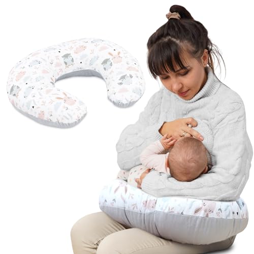 Totsy Baby Stillkissen klein Velvet 130 x 45 cm - Stillhörnchen kleines Still Kissen Nursing Breastfeeding Pillow für unterwegs Eulen Grau von Totsy Baby