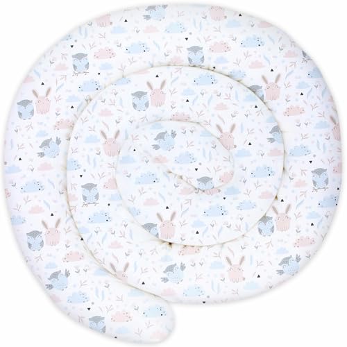 Totsy Baby XXL Bettschlange Bettkissen Stillkissen Bettrolle Bettkantenschutz Zierkissen Bettumrandung Schlange XL Handmade Hellgrau mit Eulen 150 cm Oeko-Tex-Zertifikat von Totsy Baby