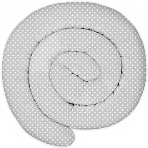 XXL Bettschlange Bettkissen Stillkissen Bettrolle Zierkissen Bettumrandung Schlange Handmade Baumwolle Weiße Punkte auf grau 300 cm von Totsy Baby