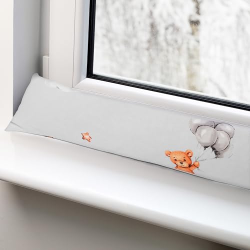 Zugluftstopper für Türen und Fenster Stopper Türdichtung 90 cm Seitenschläferkissen Umrandung oder Tür Luftzugstopper Schalldämmung Windstopper Türluftstopper Baumwolle Teddybären von Totsy Baby