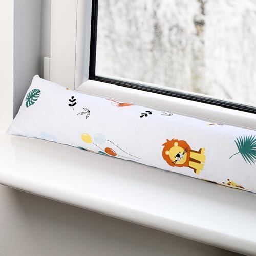 Zugluftstopper für Türen und Fenster Stopper Türdichtung 90 cm Seitenschläferkissen Umrandung oder Tür Luftzugstopper Schalldämmung Windstopper Türluftstopper Baumwolle Safari von Totsy Baby