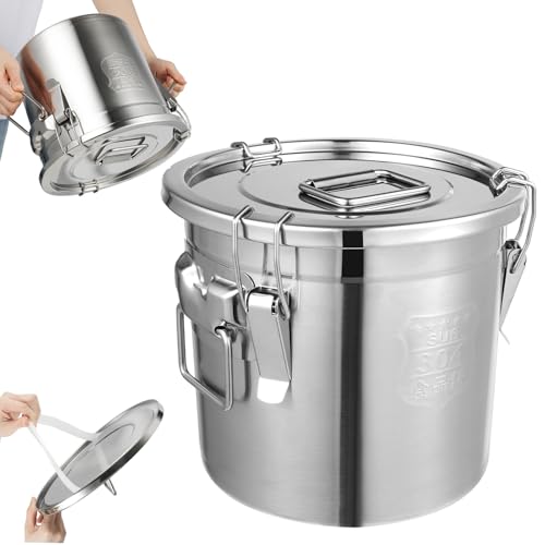 TouSuaRSi 12L Luftdichter Edelstahlbehälter mit Deckel Edelstahl-Getreidebehälter Metalleimer mit Deckel für Aufbewahrung von Trockenen/Feuchten Lebensmitteln wie Reis, Mehl von TouSuaRSi