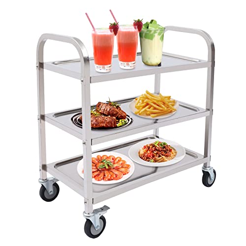 TouSuaRSi Edelstahl Servierwagen mit Rollen Rollwagen Vier Universal-Räder, Servierwagen Metall für Restaurants, Bibliotheken, Küchen | 3 Tabletts | Tragkraft 75 kg | 85 x 45 x 90 cm (85 * 45 * 90cm) von TouSuaRSi