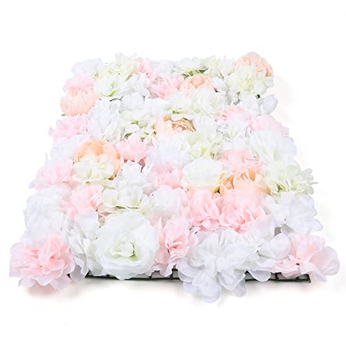 TouSuaRSi Kunstpflanzen Künstliche Blumenwand Rosenwand 40x60cm Hochzeit Straße Hintergrund Blumenwand Hochzeit Kunstblumen Panel Decor für Hochzeit Garten Wedding Heimdekoration (20 Stück Weiß-Rosa) von TouSuaRSi