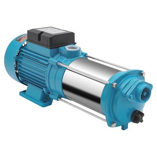 Gartenpumpe Wasserpumpe 5 Stufige für Hauswasserwerke, 2400 L/H Edelstahl Kreiselpumpe Zentrifugalpumpe, Selbstansaugend Centrifugal Pumpn 9.8bar 1300W von TouTToNG