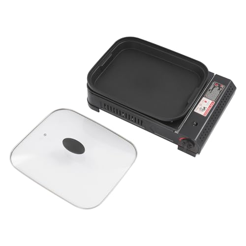 Campingkocher Gaskocher 1-flammig Gas Grillkocher mit Grillplatte, Deckel, Edelstahl Tragbarer 2.1KW Camping Gasherd für Outdoor Camping Hinterhof 45 * 30.5 * 8.5cm (Grillpfanne: 37 * 30 * 3.5cm) von TouTToNG