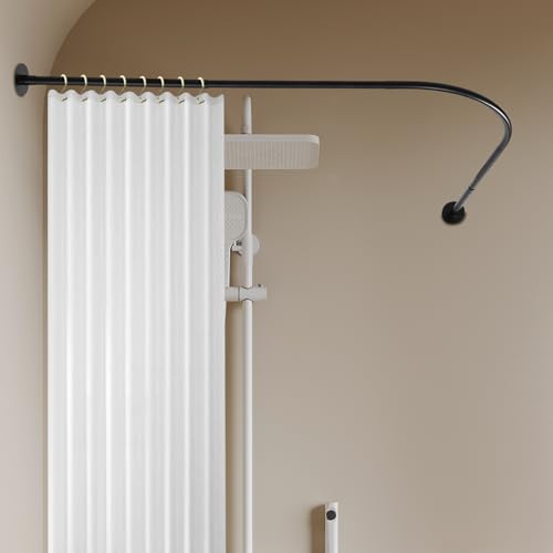 Duschvorhangstange Duschstange L Form Verstellbare Duschvorhang Winkelstange für Badezimmer Badewanne 72-95x90-130cm (Schwarz) von TouTToNG