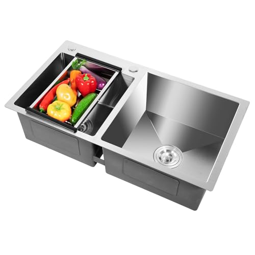 Edelstahl Einbauspüle Set Eckig Spüle, Küchenspüle Doppelbecken Spülbecken, Waschbecken Doppelspüle mit Abtropffläche 78 * 43 * 21cm Ohne Küchenarmatur von TouTToNG