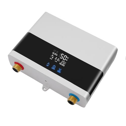 Elektronischer Durchlauferhitzer Mini Warmwasserbereiter 6000W 220V Instant tankloser Wassererhitzer mit 2m / 6.56ft Fernbedienung, 30-55 ° C LED Touchscreen, Küche Badezimmer Hotel (Weiß) von TouTToNG