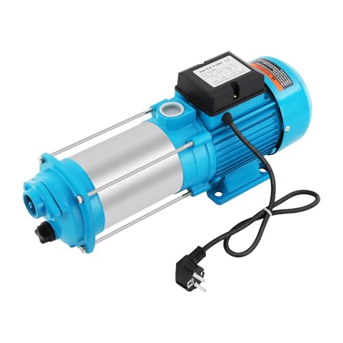 Hauswasserwerk Gartenpumpe Kreiselpumpe 2500W 2850U/min Wasserpumpe, Selbstansaugend Edelstahl Pumpe mit Druckschalter Blau (Maximale Förderhöhe: 110m/360.89ft) von TouTToNG