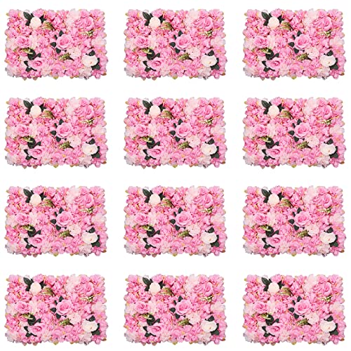 TouTToNG 12 Stück Künstliche Hochzeit Blumenwand, Seide Künstliche Blume Wandpaneel für Hochzeit Party Deko DIY Hintergrund Rosa (C) von TouTToNG
