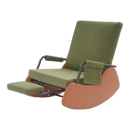 TouTToNG Schaukelstuhl Sessel Liegestuhl Rückenlehne Verstellbarer mit Armlehnen&Fußstütze&Seitentasche für Wohnzimmer (Dunkelgrün) von TouTToNG