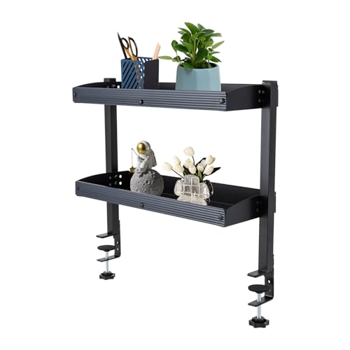 TouTToNG Schreibtischregal 2-stufiges Klemmen Tisch Regal von über&unter dem Tisch, Ausstellungsregal bis 10kg, 44 * 39 * 15.3cm (Schwarz) von TouTToNG