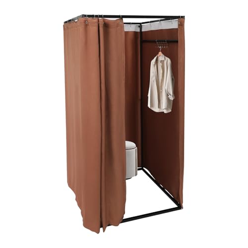 TouTToNG Tragbarer Anproberaum Freistehend Umkleidekabinen für Bekleidungsgeschäfte, Quadratische temporäre Umkleideraum mit Haken 100 * 100 * 200cm (Kaffee) von TouTToNG