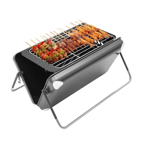 Tragbarer Campinggrill BBQ Grill Holzkohle & Gas 2-in-1 Koffer Klappgrill Campingkocher für Garten Camping 47.8 * 9.6 * 26.45cm von TouTToNG