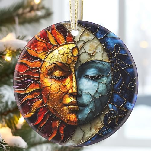 8,9 cm Keramik-Weihnachtsbaumschmuck, Sonne und Mond, Weihnachtsschmuck, Erbstück-Andenken, Geschenkaustausch, Geschenkidee, Kugelgeschenk von Touber