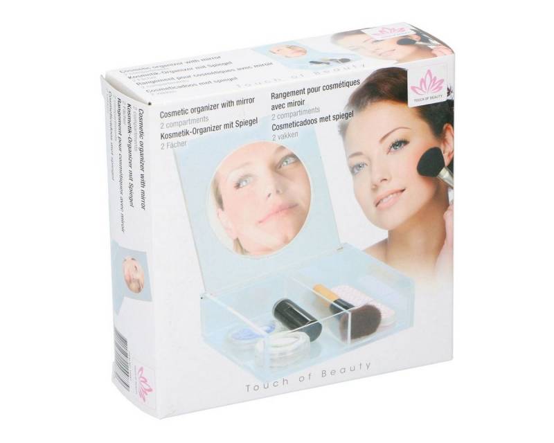 Touch of Beauty Stapelbox Klappbarer Beauty Organizer mit 2 Fächern und Schminkspiegel, Klappbar mit Spiegel von Touch of Beauty