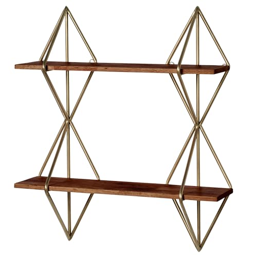 Touch of Class Addax Wandregal, geometrisches Diamant, Metall und Holz, modern, goldfarben von Touch of Class