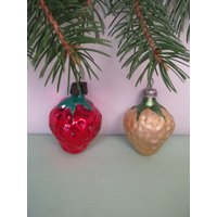 Goldene Und Rote Erdbeere. Vintage Weihnachtsbaum Glasschmuck von TouchTheOld