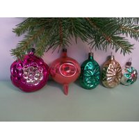 Mehrfarbige Glasornamente. Helle Ornamente. Vintage Weihnachtsbaum Ornamente von TouchTheOld