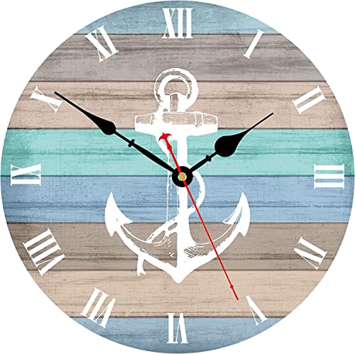 Toudorp 12 Zoll Wanduhr Leise Batteriebetrieben Kunst Dekorativ Retro Wanduhr Leicht zu Lesen Römische Zahlen Nautischer Streifen Anker Muster Wanduhr Toudorp 12 Zoll Wanduhr Leise Batteriebetrieben Kunst Dekorativ Retro Wanduhr Leicht zu Lesen Römische Zahlen Nautischer Streifen Anker Muster Wanduhr von Toudorp