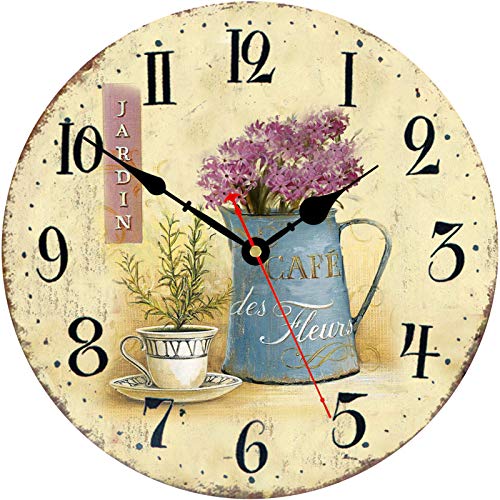Toudorp Hölzerne Wanduhr 14 Zoll Arabische Ziffern Leicht zu Lesen Leise Wanduhr Retro Batteriebetrieben Café und Blumen Muster Wanduhr Dekorativ für Schlafzimmer, Wohnzimmer, Esszimmer Toudorp Hölzerne Wanduhr 14 Zoll Arabische Ziffern Leicht zu Lesen Leise Wanduhr Retro Batteriebetrieben Café und Blumen Muster Wanduhr Dekorativ für Schlafzimmer, Wohnzimmer, Esszimmer von Toudorp
