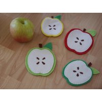 Untersetzer Apfel 4-Er Set Aus Filz Wolle Bunt Herbst Deco Äpfel Glasuntersetzer Eco Waldorf Einzelstück Handgemacht von ToujoursBonJour