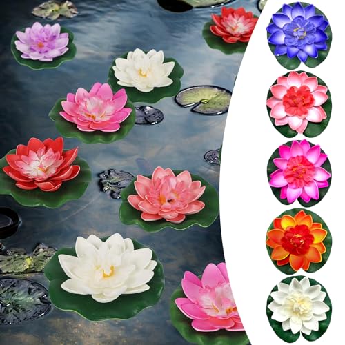 Schwimmend Lotusblüten, Seerosen Künstlich, 5 Stück Künstliche Seerosen Schwimmend, Seerose Blume Dekor, Artificial Lotus, Teichrosen Künstlich für Aquarien, Bachszenen, Garten Teich von Toulifly