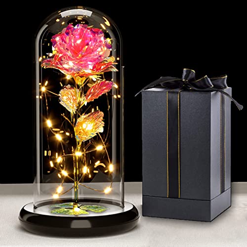 Galaxy Rose Blume Geschenk, Infinity Rose in Glaskuppel, LED-Lichterkette auf der Kristallrose, Einzigartiges Geschenk für Frauen, Weihnachten,Hochzeit,Valentinstag,Muttertag,Jahrestag und Geburtstag von Touloube