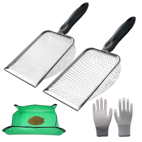 2 Stück Gartenbodensieb, 3,8/5 mm Maschen, Edelstahl, Sandboden, Kompostsieb und Steinsieb mit Griff für Gartenarbeit (inkl. Handschuhe und Umtopfmatte) von TourKing