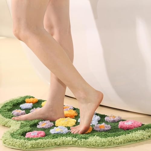 Niedlicher grüner Moos-Teppich für Schlafzimmer, unregelmäßig, ästhetischer Bettvorleger, Wohnzimmer, floraler Frühlingsbereich, Gartenblumenmuster, rutschfest, wasserabsorbierend, weiche Mikrofaser Niedlicher grüner Moos-Teppich für Schlafzimmer, unregelmäßig, ästhetischer Bettvorleger, Wohnzimmer, floraler Frühlingsbereich, Gartenblumenmuster, rutschfest, wasserabsorbierend, weiche Mikrofaser von TourKing