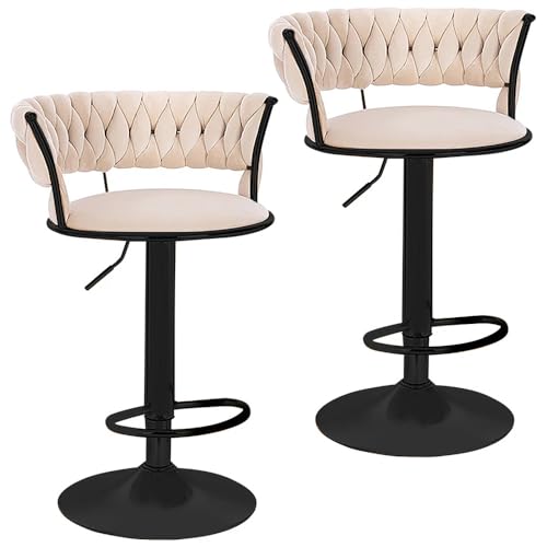 Tourtecs 2er Set Barhocker mit Rückenlehne Fußstütze verstellbar Samt Metall RB16 beige sw von Tourtecs