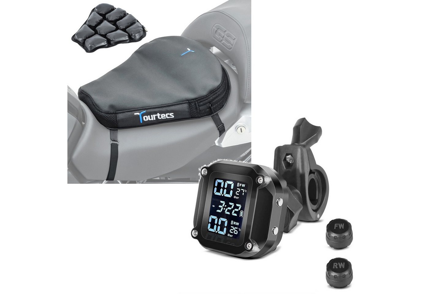 Tourtecs Sitzbank Set: Motorrad Luftkissen # Air Deluxe M Komfort Sitzkissen in schwarz von Tourtecs