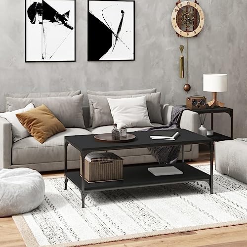 Tovnuea Moderner Couchtisch, rechteckig, Wohnzimmermöbel, Tisch, verstellbare Füße, industrieller Couchtisch, Schwarz, 80 x 50 x 40 cm von Tovnuea
