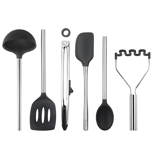 Tovolo 6-teiliges Premium-Silikonutensilien-Set (schwarz): Essentielle Küchenhelfer | Stabile Utensilien für Zuhause, Wohnung oder Studentenwohnheime von Tovolo