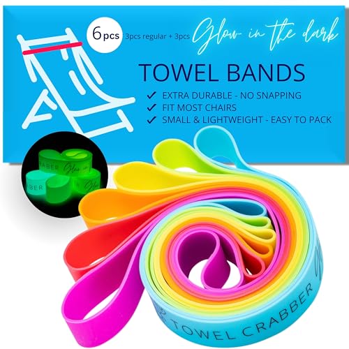 Handtuchbänder (6er-Pack), Strandpool & Kreuzfahrtstühle, extra langlebig, kein Einbrechen, Kreuzfahrtschiff & Strand-Essentials, tolle Alternative zu Strandtuch-Clips (3 normale + 3 leuchten im von Towel Craber
